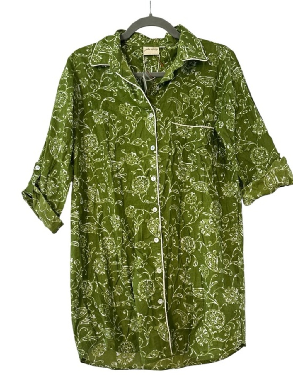 Julia Amory NWT Paisley Floral Husband Shirt in Green White Size Small